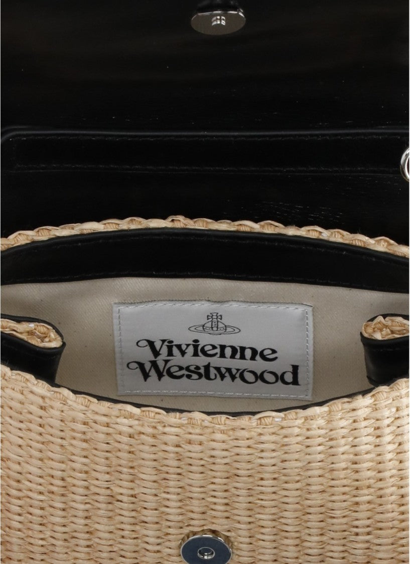 Vivienne Westwood Hazel Raffia Handbag With Distinctive Orb Logo And Detachable Strap