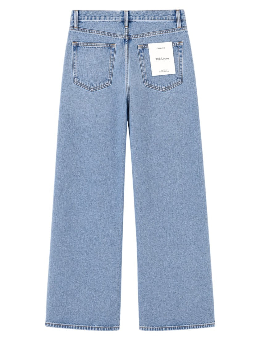 Frame Light Blue Wide-Leg Distressed Cotton-Blend Jeans