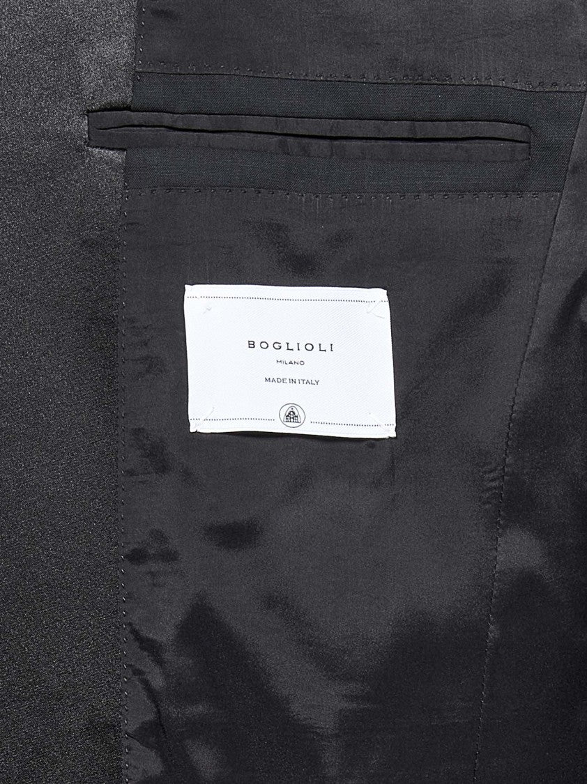 Boglioli Single-Breasted Black Suit With Satin Lapel