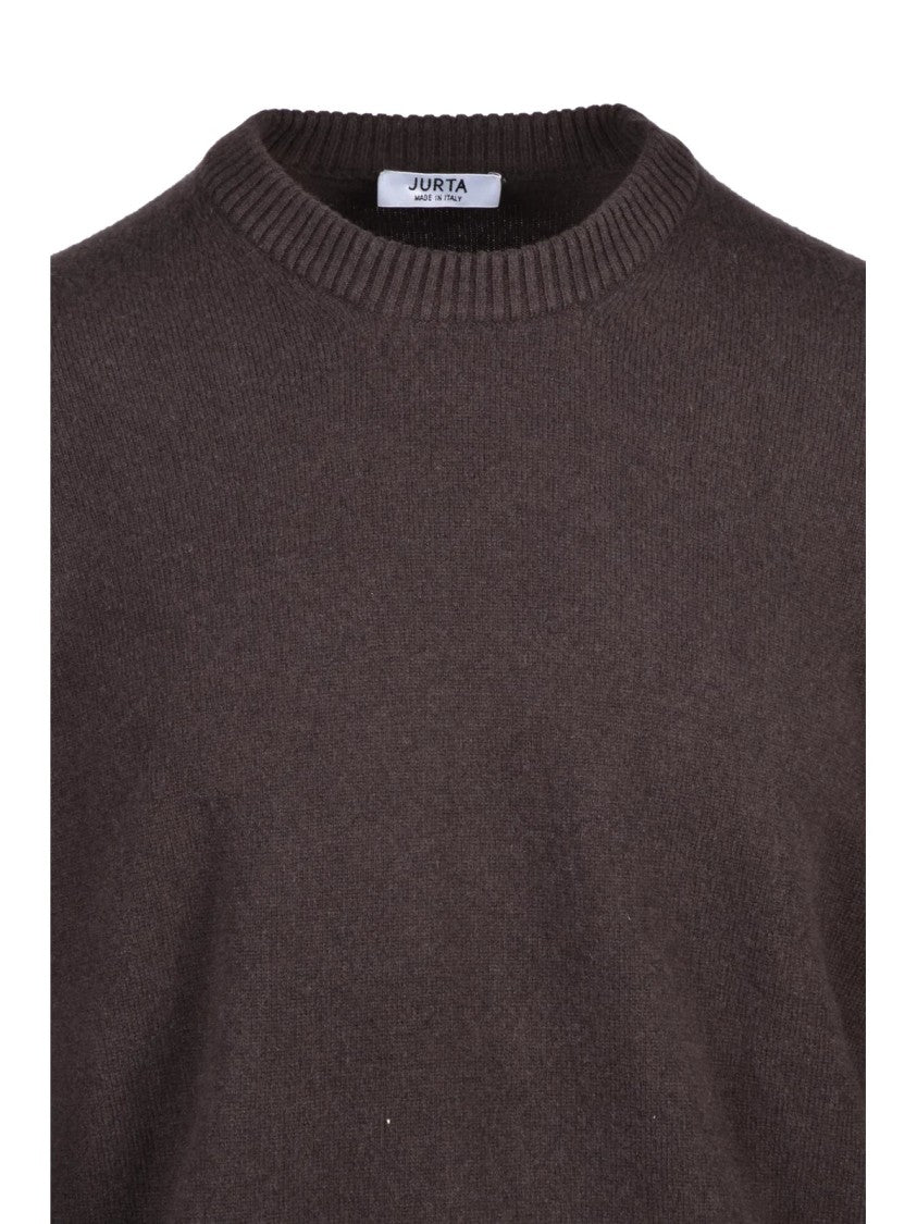 Jurta Brown Merino Wool-Cashmere Blend Crewneck Sweater