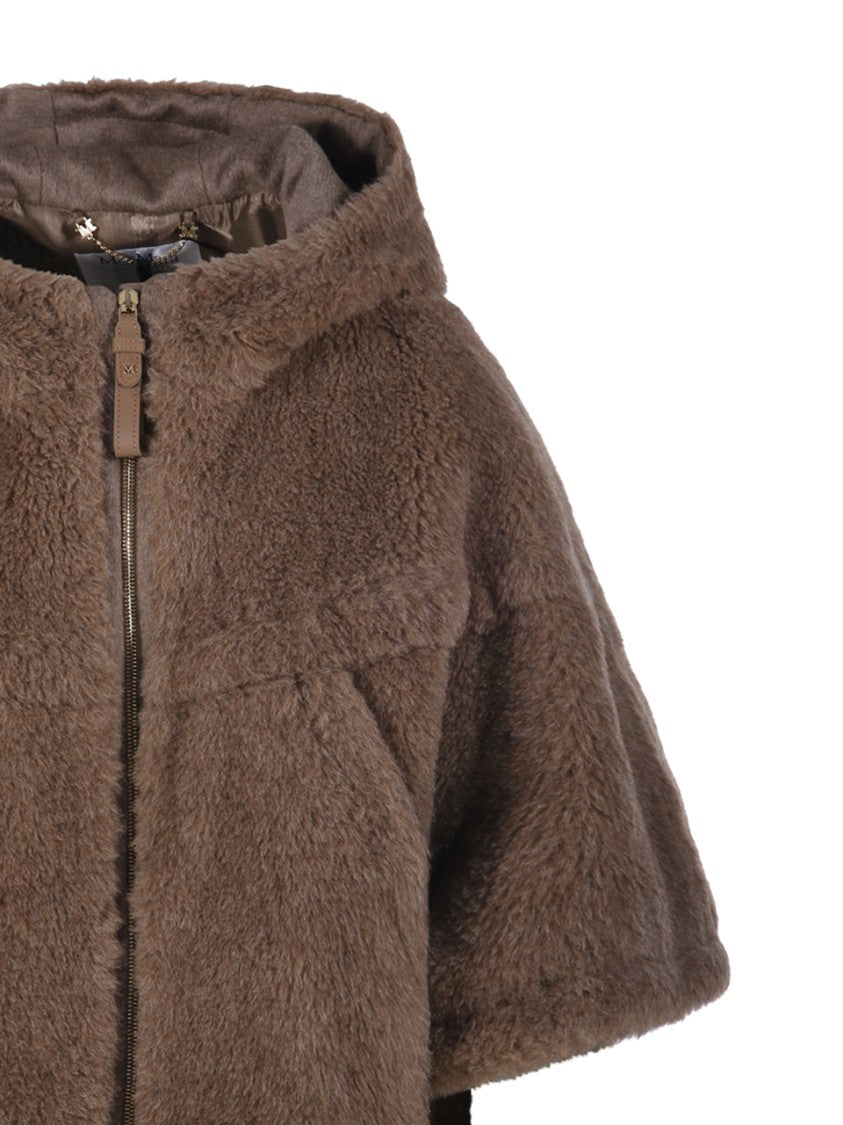 Max Mara Plush Textured Brown Alpaca-Cashmere-Silk Cape