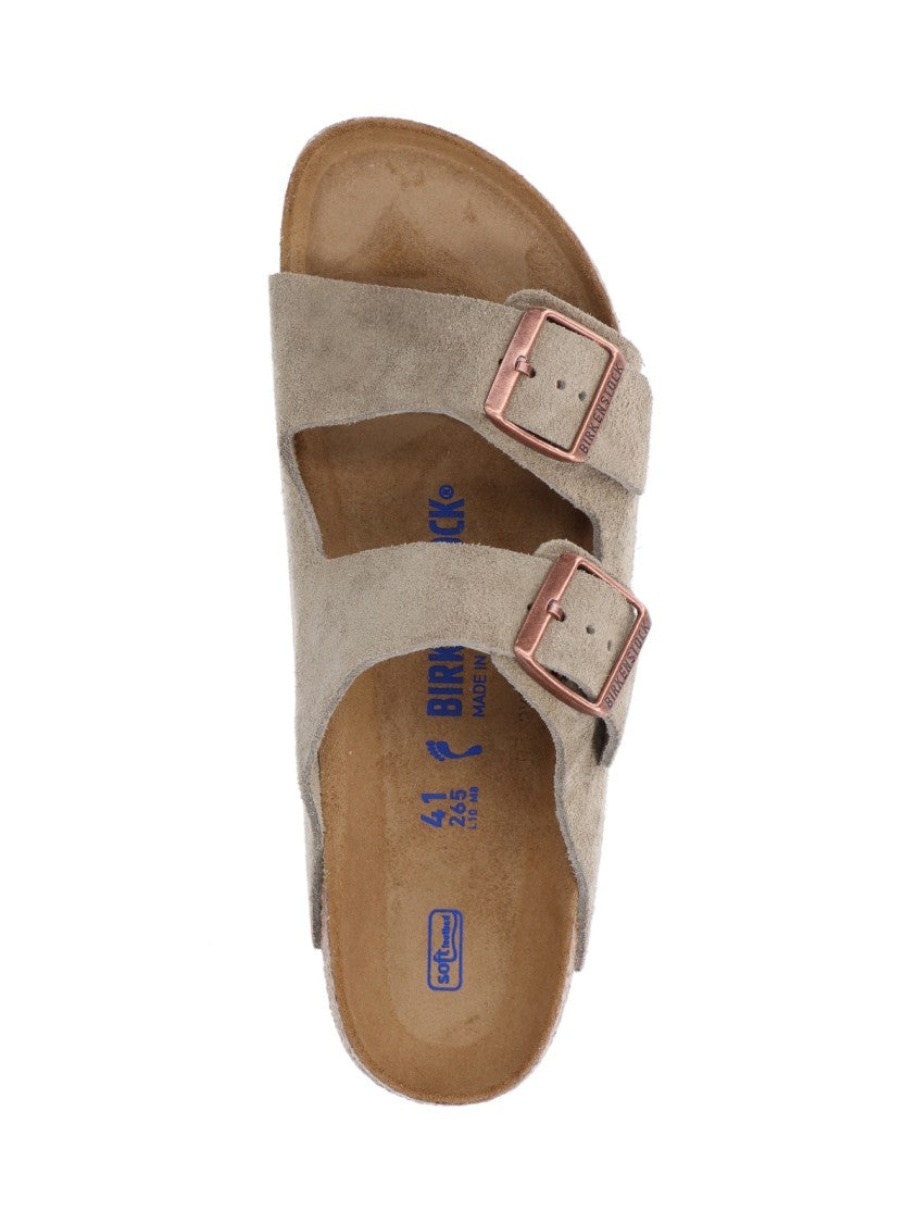 Birkenstock Suede Taupe Arizona Sandals With Adjustable Straps