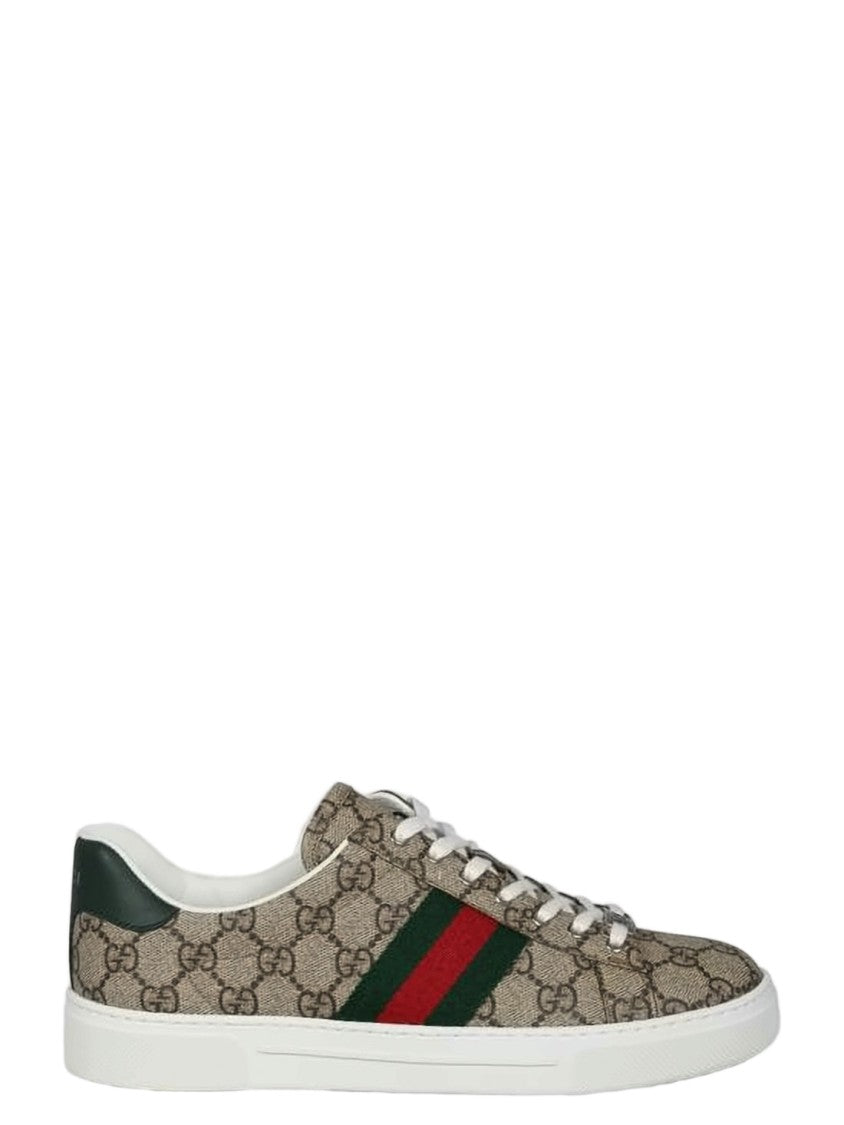 Gucci Canvas Sneakers With Iconic Monogram And Striped Accents