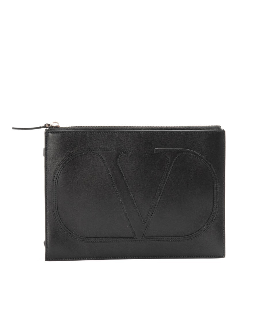Valentino Small Rectangular Pouch With Embossed Logo And Silver Hardware
