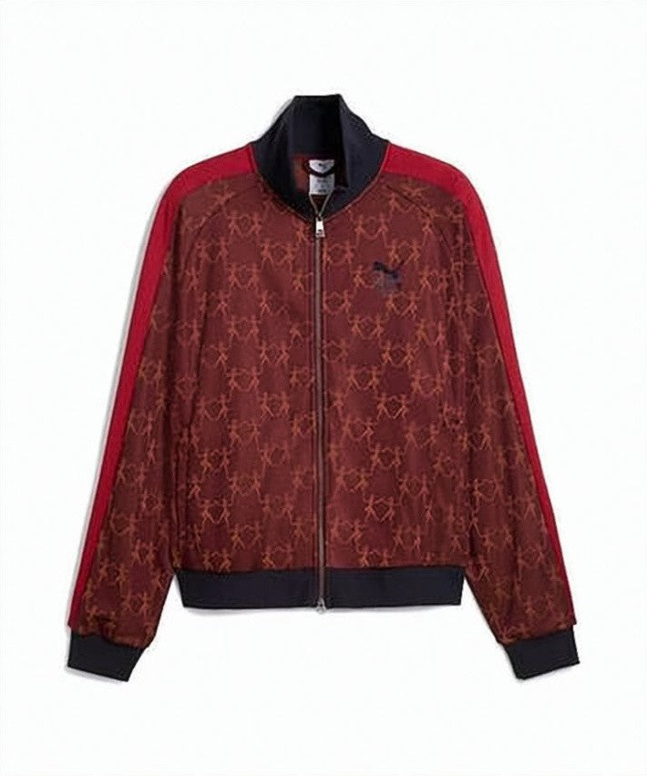 Puma Burgundy Bomber Jacket With Sporty Red Stripes