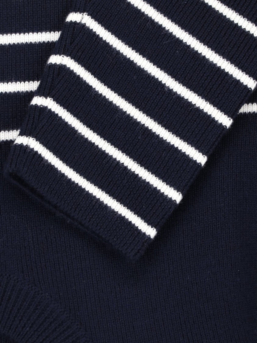Dolce & Gabbana Striped Virgin Wool Knit Top With Gold Button Accents