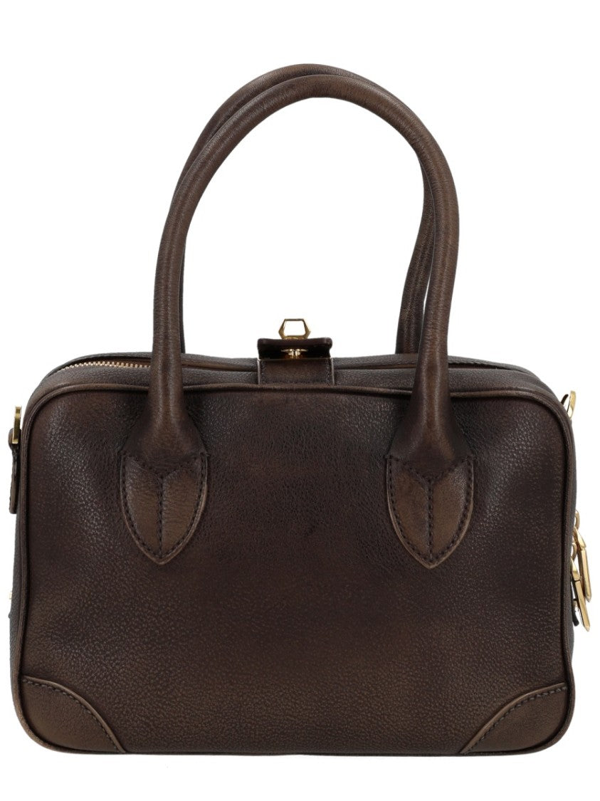 Golden Goose Deep Brown Life Textured Leather Dual Handles Handbag
