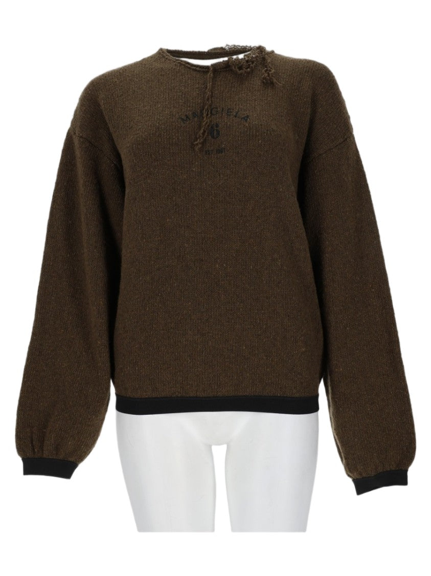 Mm6 By Maison Margiela Relaxed Fit Brown Sweater With Distressed Detailing
