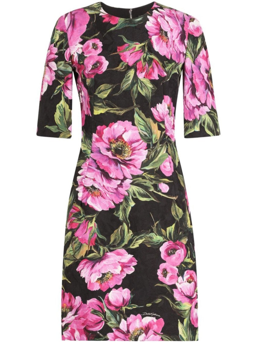 Dolce & Gabbana Fitted Floral Print Dress With Peony Motif