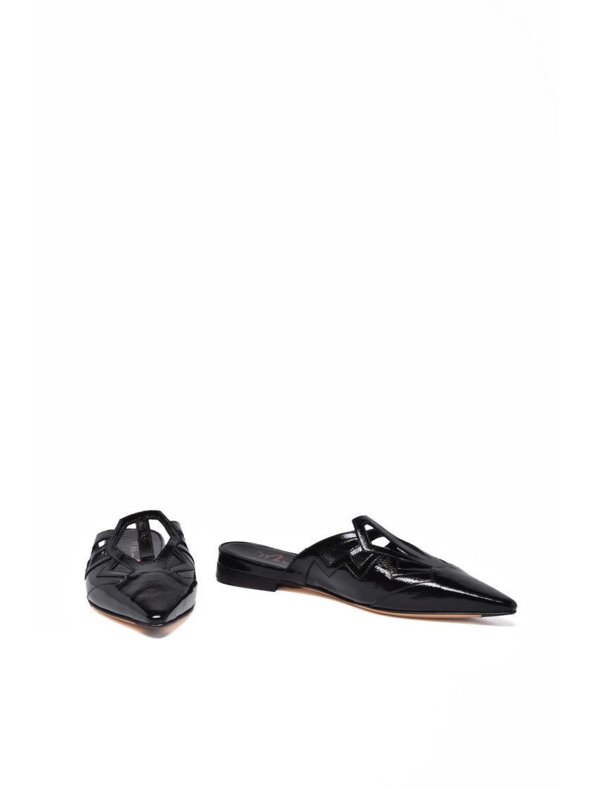 Masami Black Minimalist Cut-Out Patent Leather Mules