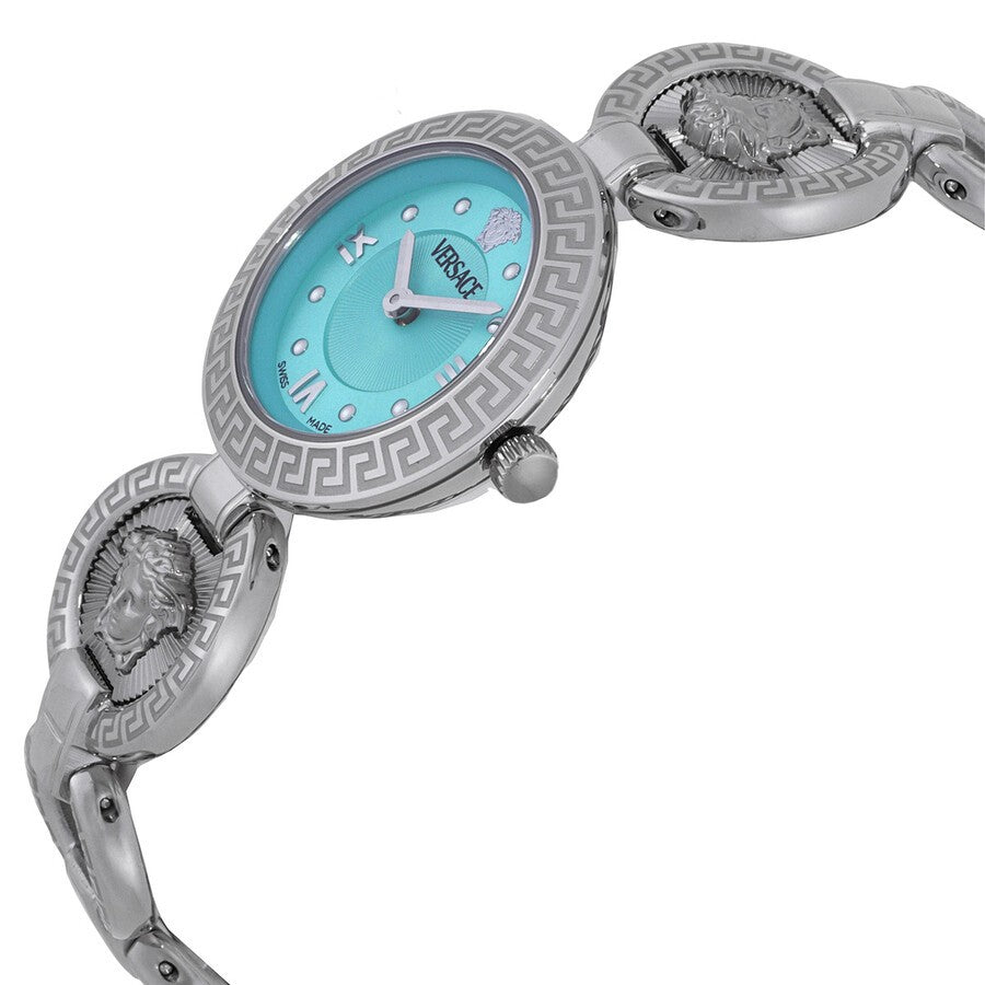 Versace Stainless Steel Quartz Watch With Turquoise Dial And Greca Pattern
