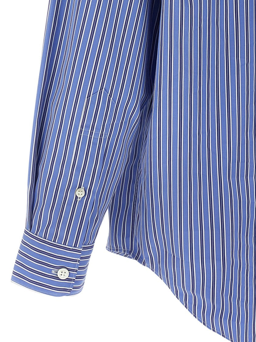 Comme Des Garçons Patch Striped Cotton Poplin Shirt With Unique Embroidery