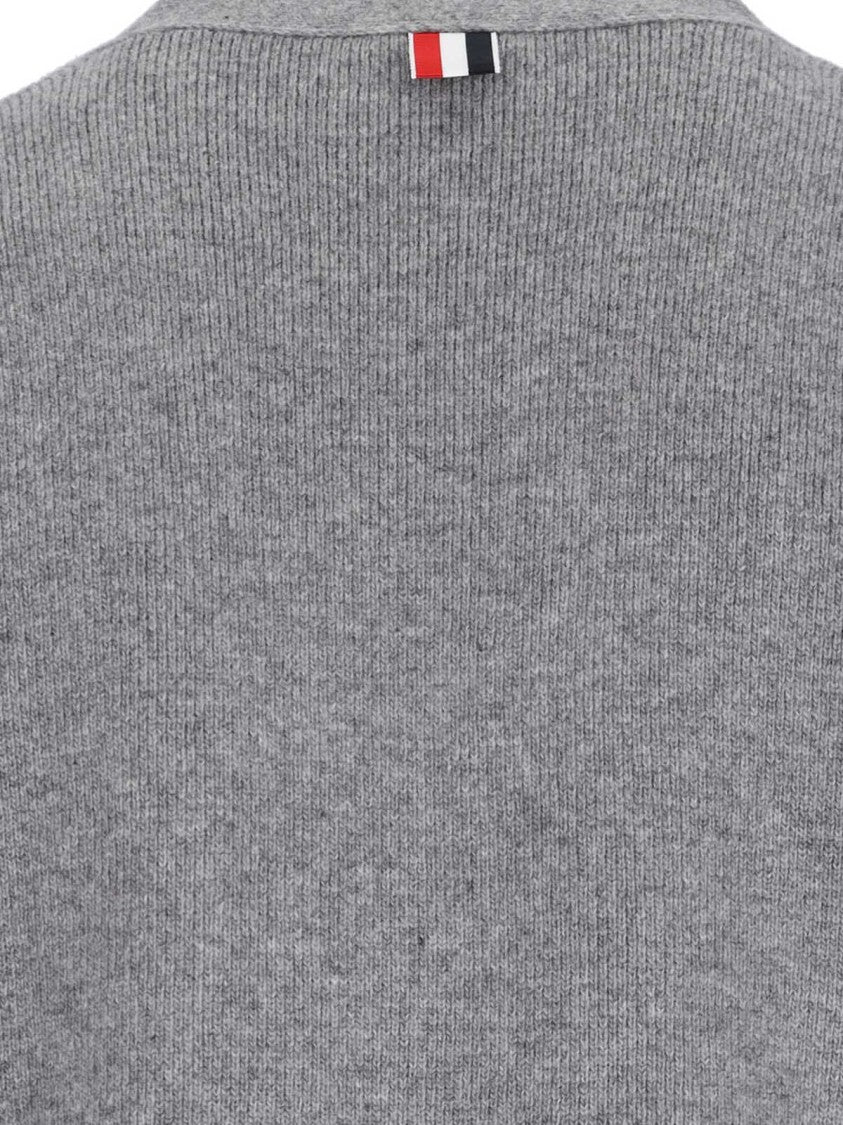 Thom Browne Grey Cardigan With V-Neckline And Signature Stripes