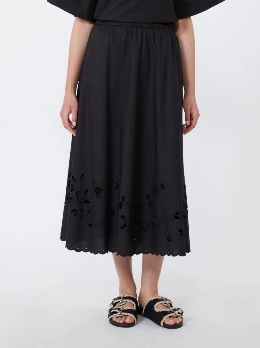 Max Mara Midi-Length Skirt With Flared Silhouette And Floral Embroidery