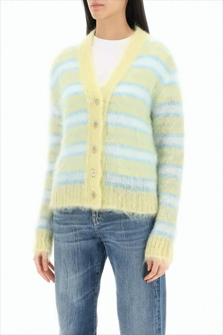 Marni Textured Mohair Blend Cardigan With Horizontal Stripes