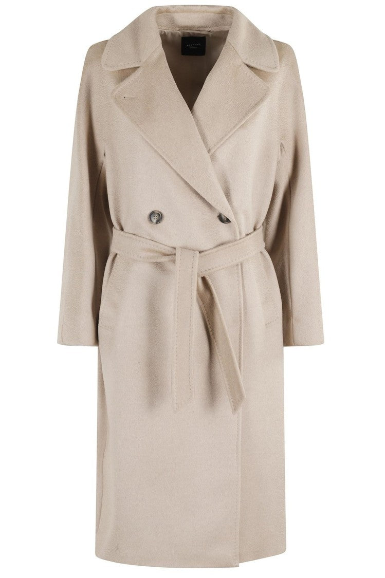 Max Mara Tailored Long Wool Coat With Notched Lapel And Side Pockets