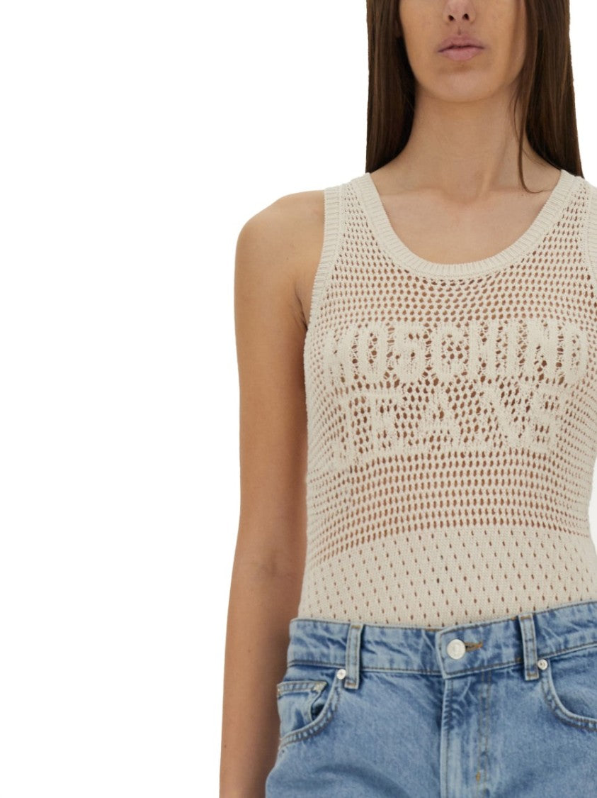 Moschino Slim-Fit Mesh Top With Distinctive Logo Design