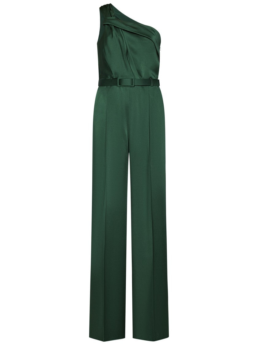 Max Mara Emerald Green One-Shoulder Jumpsuit With Waist Belt