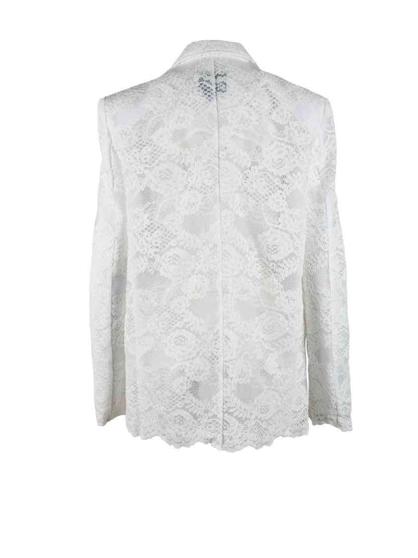 Msgm White Lace Overlay Polyamide-Cotton Blazer