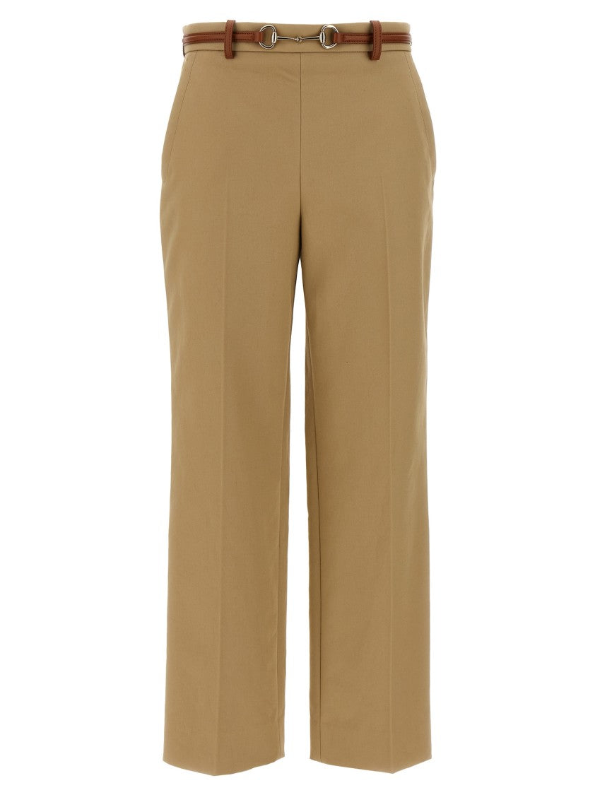 Gucci Cotton Drill Trousers With Leather Belt And Metal Clamp Detail