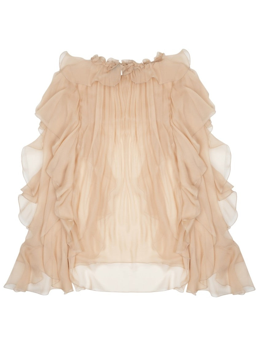 Alberta Ferretti Silk Blouse With Sheer Ruffles