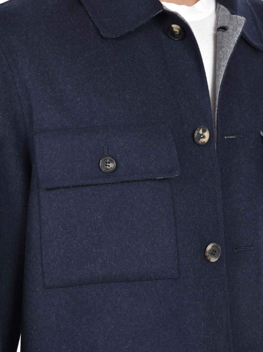 Jacob Cohen Navy Blue Wool-Cashmere-Silk Blend Coat