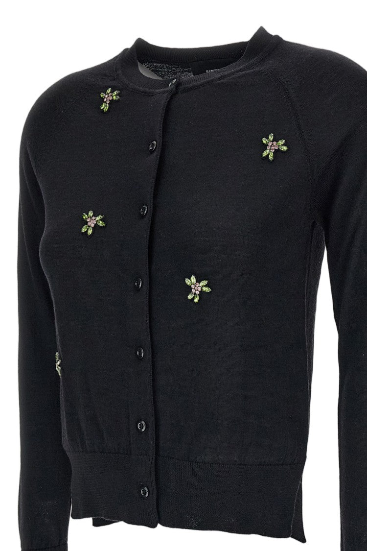 Simone Rocha Black Turbo Crystal Embellished Merino Silk Cardigan