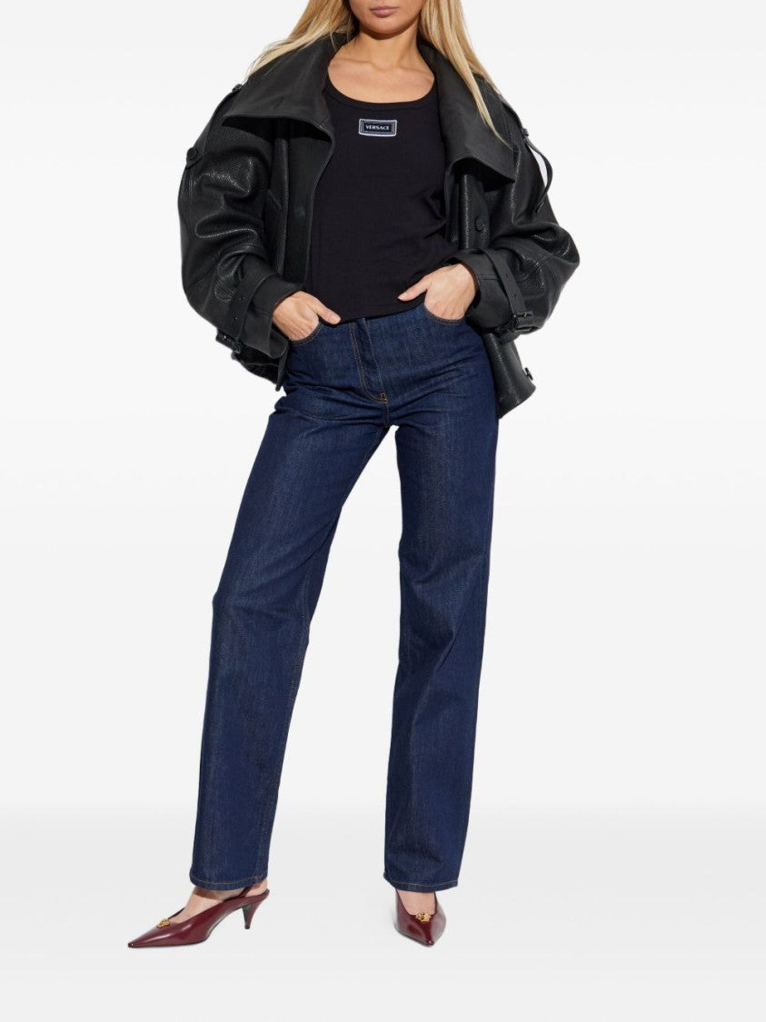 Versace Black Silk And Nylon Knit Top