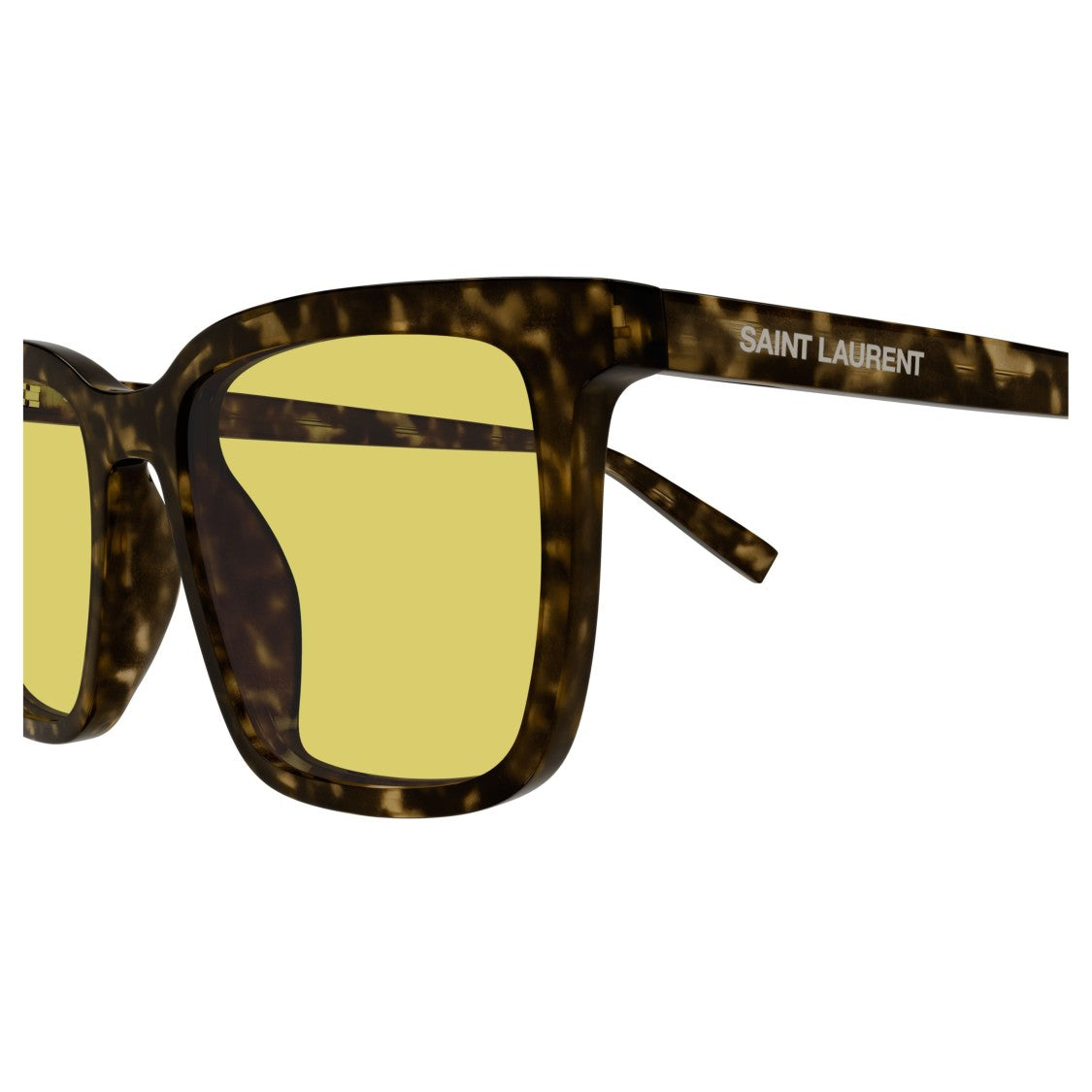Saint Laurent Square Frame Sunglasses In Tortoiseshell With Yellow Lenses