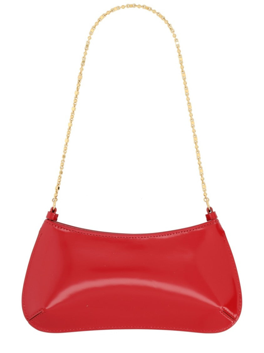 Jacquemus Curved Small Handbag With Glossy Finish And Gold Chain Strap