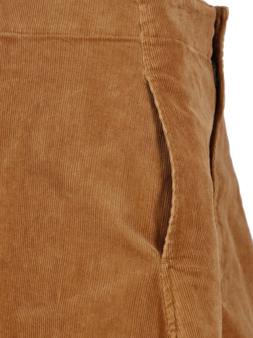 Polo Ralph Lauren Brown Corduroy Side Pocket Zip Midi Skirt