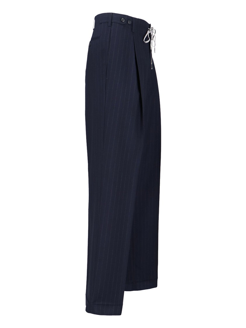 Maison Margiela Navy Blue Wool Trousers With White Pinstripe