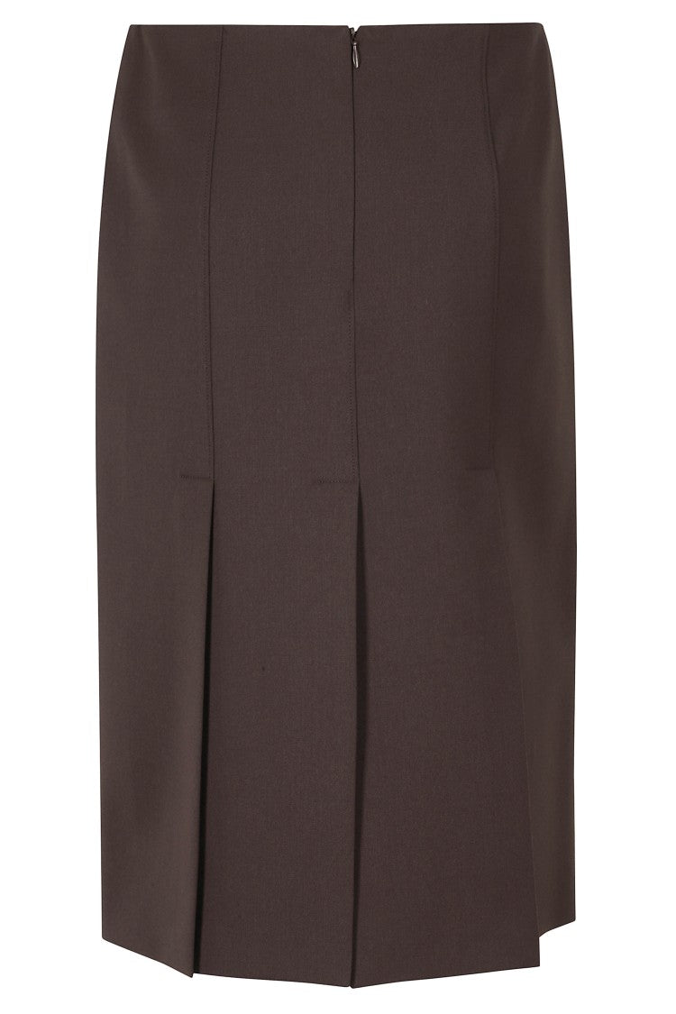 Seventy Brown Front Slit Wool-Blend Midi Skirt