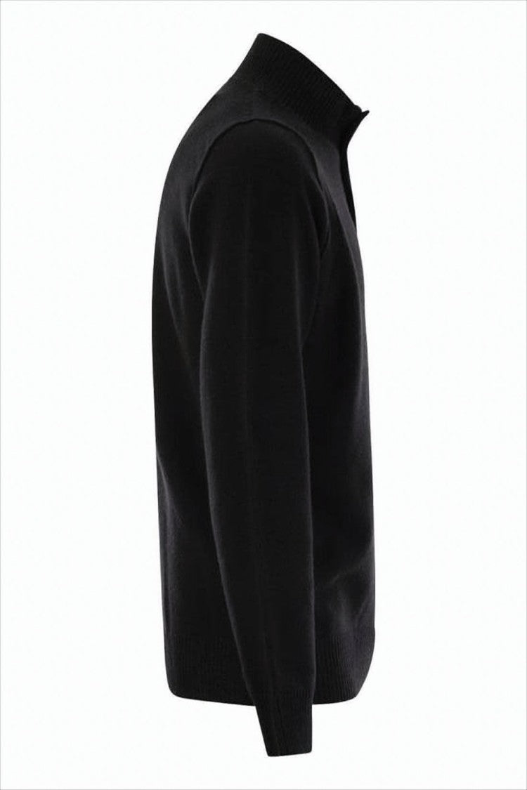 Stone Island Ribbed Black Turtleneck Sweater With Distinctive Patch