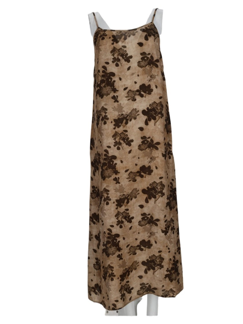 Uma Wang Beige Sleeveless Flared Hem Viscose-Blend Midi Dress