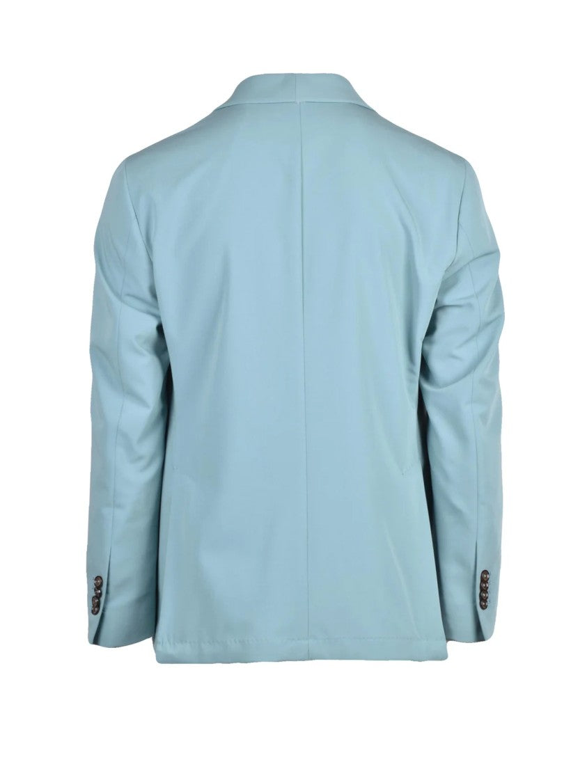 Lab 001 Aqua Green Polyester-Blend Double-Breasted Formal Suit