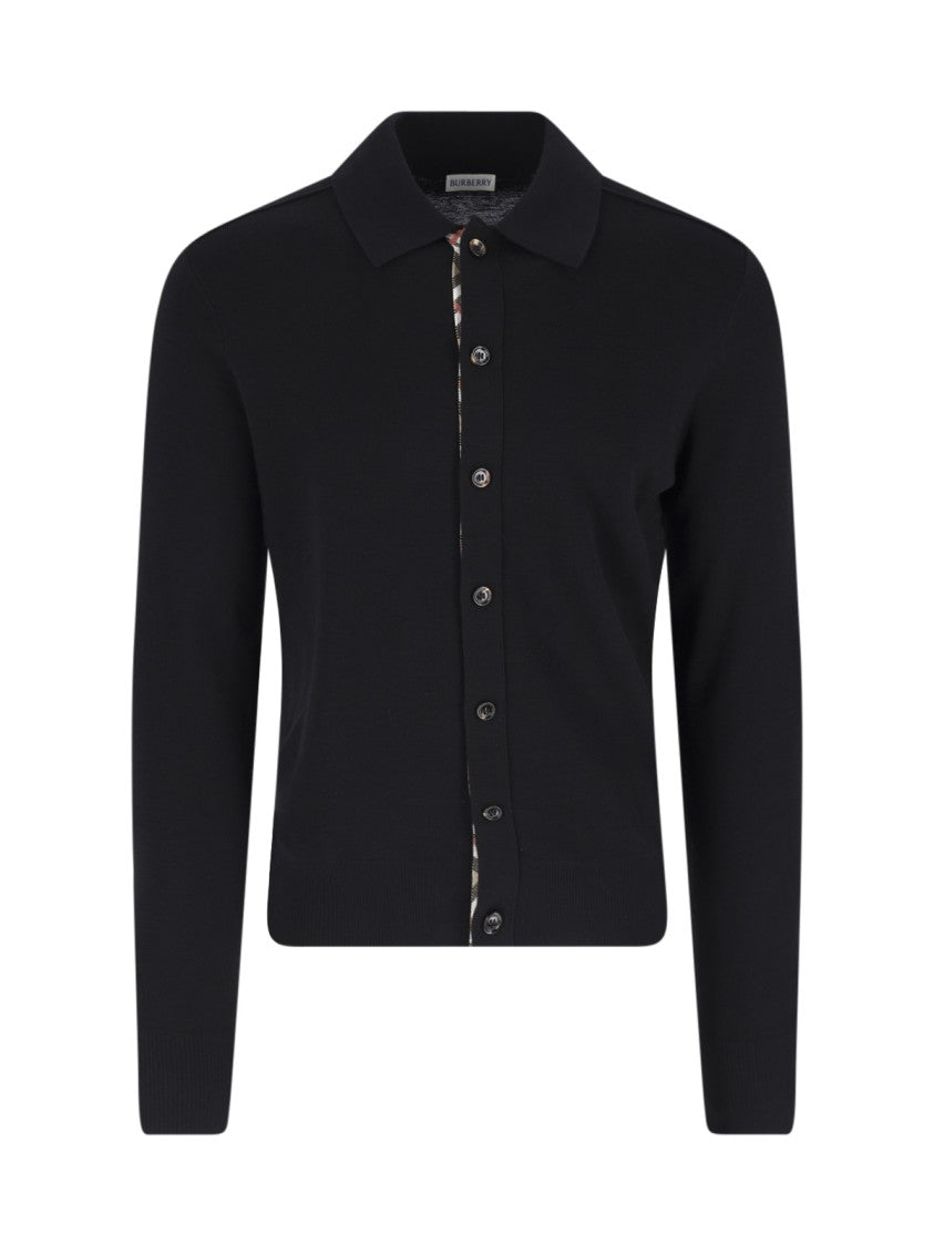 Burberry Black Wool Cardigan With Classic Check Detail