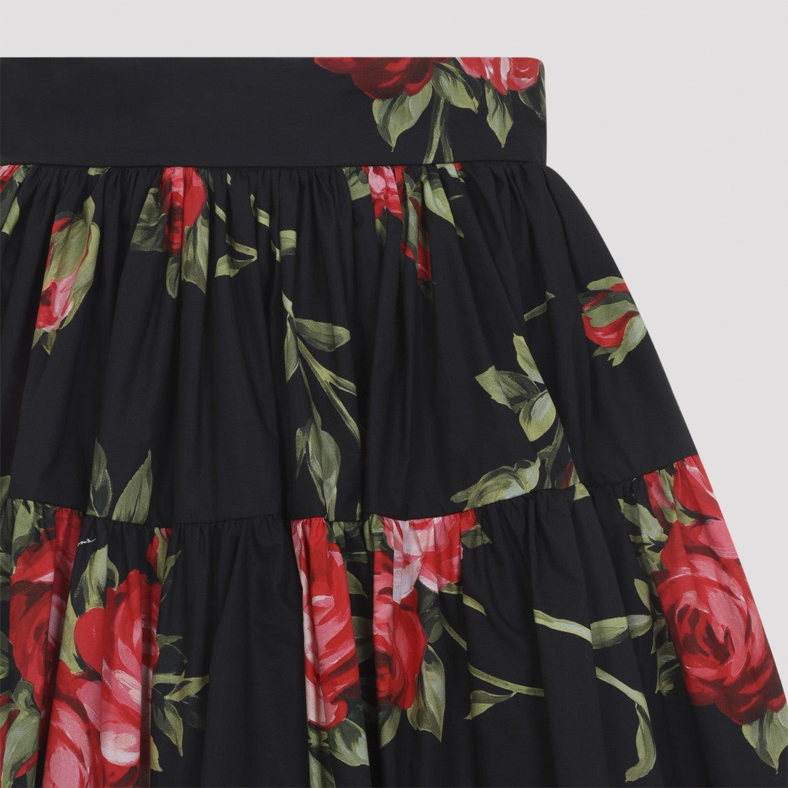 Dolce & Gabbana Black Cotton Mini Skirt With Red Floral Print