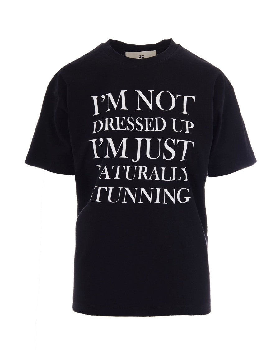 Elisabetta Franchi Oversized Black Jersey T-Shirt With Contrasting Lettering