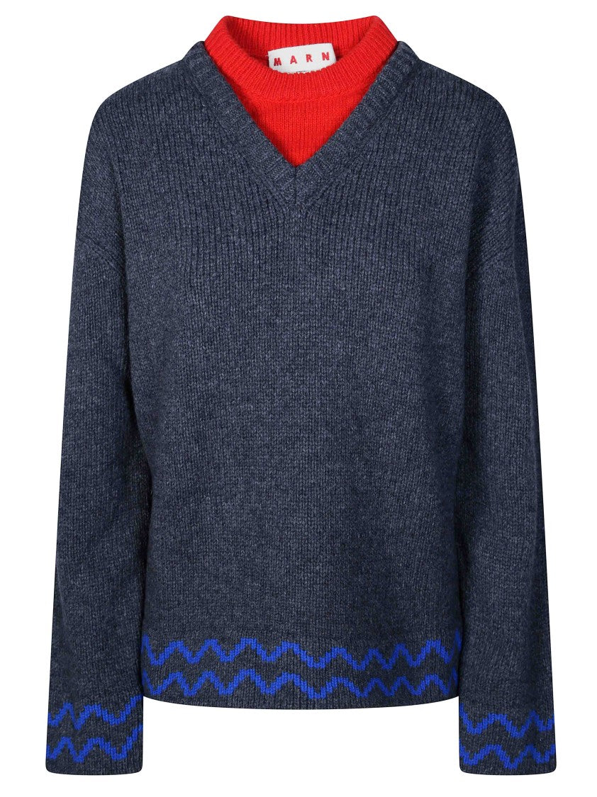Marni Layered Round-Neck Knit Sweater
