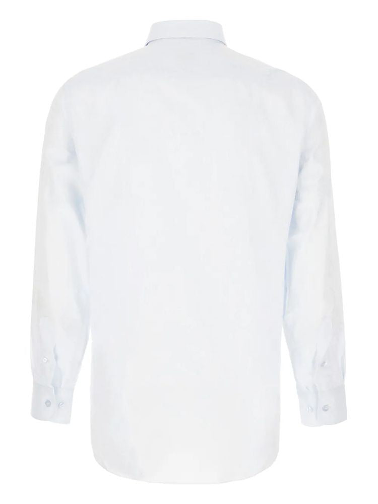Etro Blue Roma Pointed Collar Curved Hem Cotton Long-Sleeve Shirt