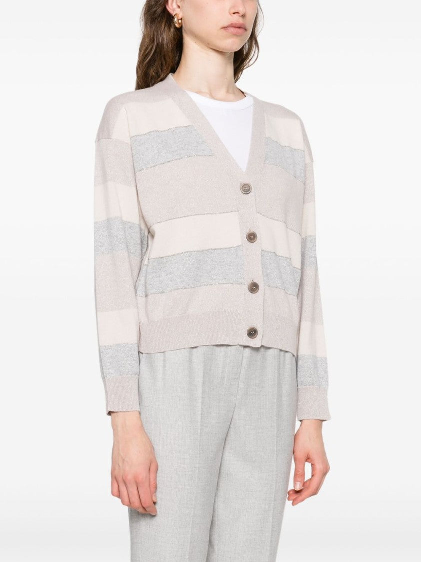 Peserico Beige Button-Down Sweater With V-Neckline