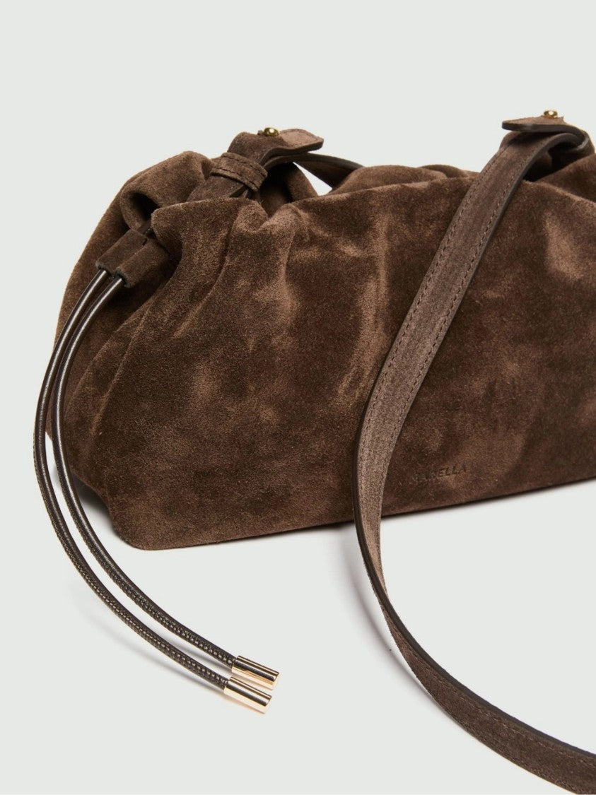 Marella Soft Brown Suede Shoulder Bag With Adjustable Strap