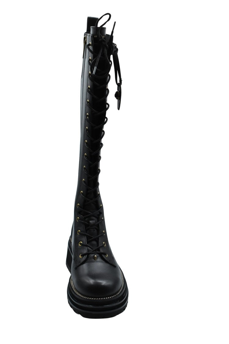 Kurt Geiger Chic Black Flat Shoes With Gold-Tone Eyelets