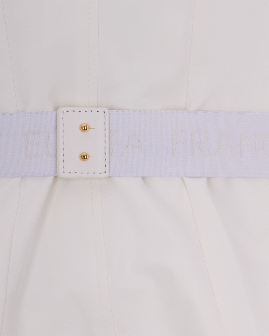 Elisabetta Franchi Ivory Bi-Elastane Blazer With Classic Lapel And Gold Accents