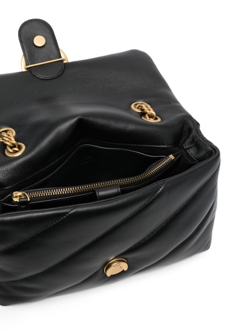 Pinko Love Puff Diagonal Quilted Leather Satchel