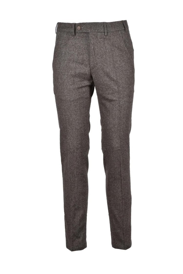 Digel Tailored Brown Trousers With Textured Finish And Straight Leg Design