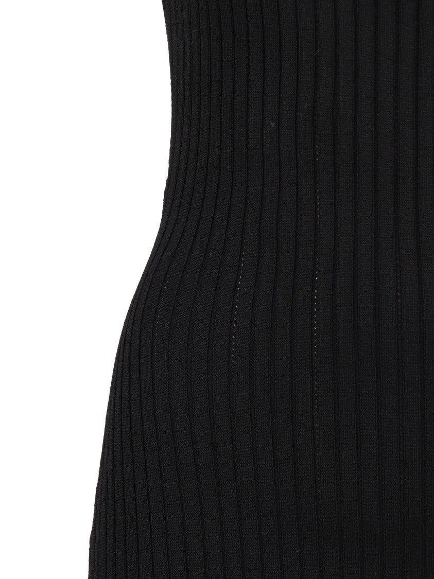 Elisabetta Franchi Ribbed Deep V Neck Midi Dress