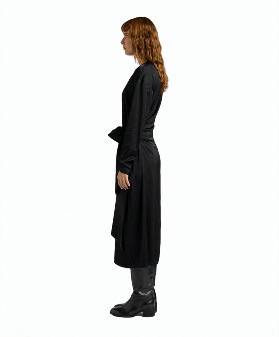 Momonì Draped Viscose Satin Glove-Sleeve Midi Dress