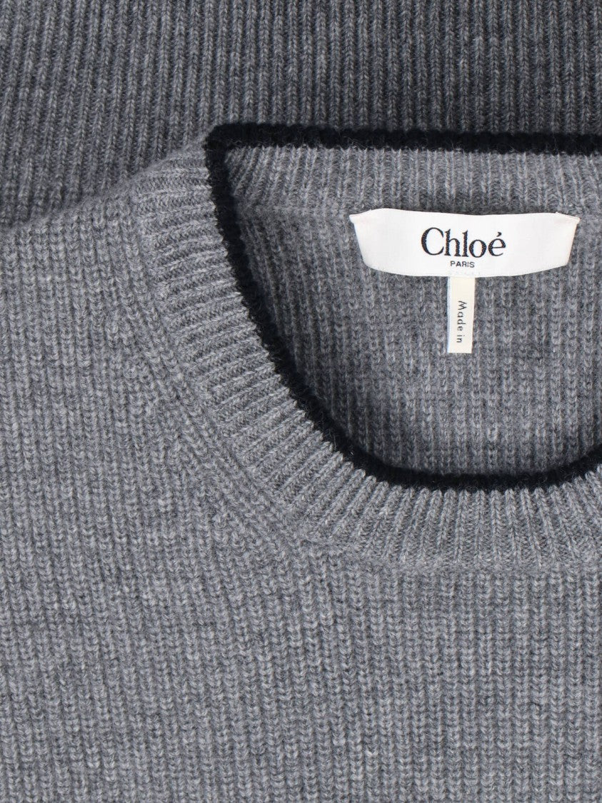 Chloé Grey Wool-Cashmere Sweater With Intarsia Heart Logo